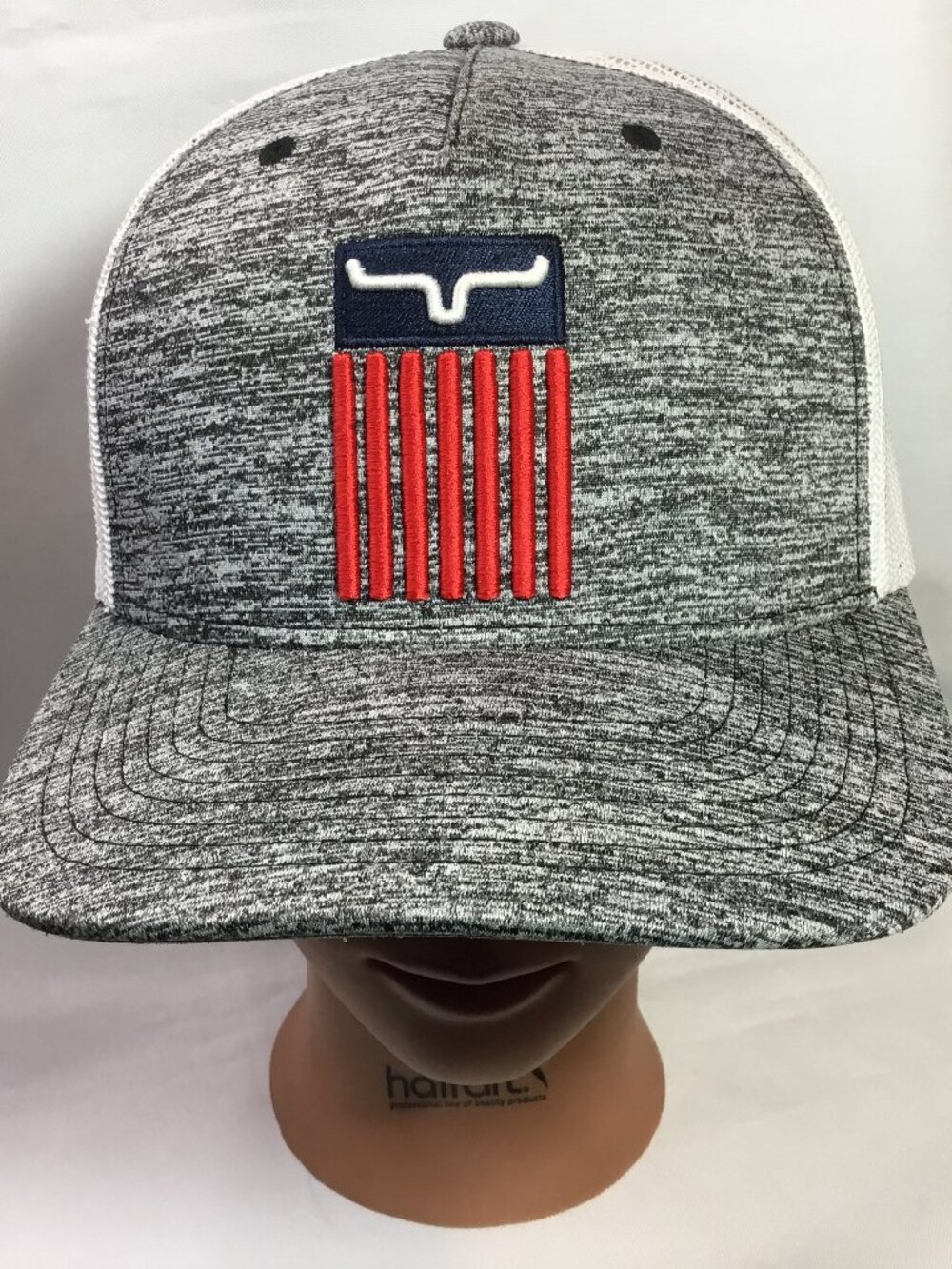 Kimes Ranch Gray American Trucker Hat Cap Snapback Flag Patch Logo All Mesh